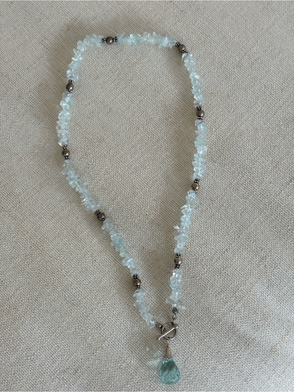 Aquamarine Chip Necklace with Light Blue Teardrop Pendant